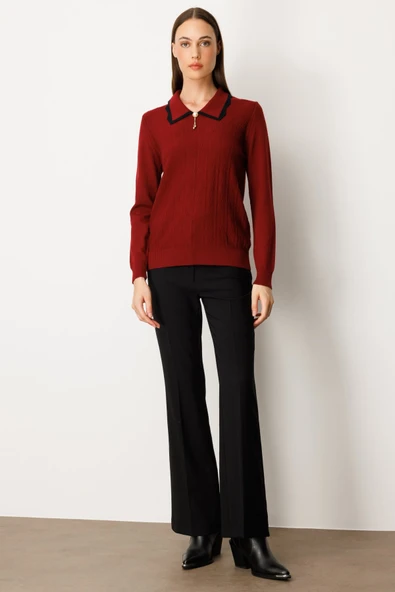 On Yakası Aksesuar Detaylı Triko Kazak On - 4