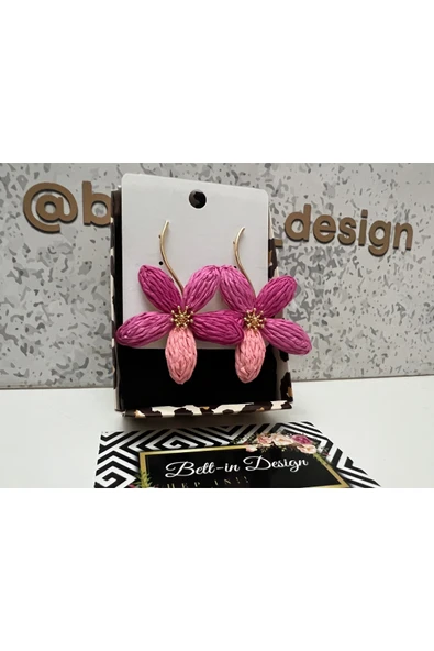 bettin tasarım Pembe Renk Büyük Papatya Sallantılı Paslanmaz Hasır Kadın Çelik Küpe - 6