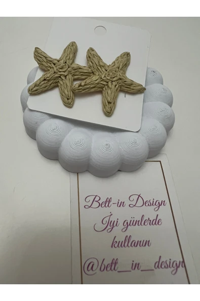 bettin tasarım Yıldız Model KREM Renk Hasır Kadın Çelik Küpe - 2