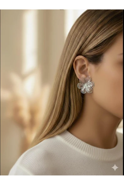 bettin tasarım Altın Renk Çelik Büyük Çiçek Model Zirkon Taş Detaylı Kadın Küpe - 9