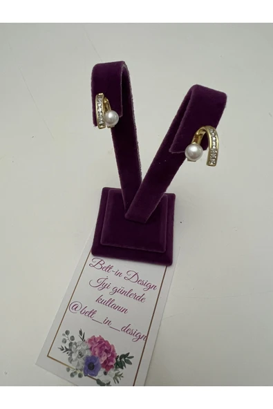 bettin tasarım Xuping Gold İnci Detaylı 14K Altın Kaplama Kadın Çelik Küpe - Resim 6