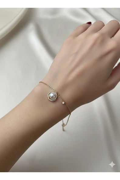 bettin tasarım Kadın Paslanmaz Çelik İnci Detaylı Bileklik ürün görseli