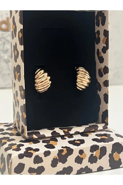 bettin tasarım Xuping Paslanmaz Desenli Bombeli Sarı Kadın Çelik Küpe - Resim 6