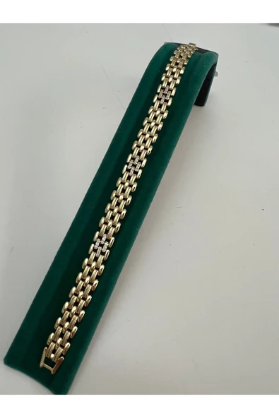 bettin tasarım Altın Renk 14K Kaplama Kalın Zincir Taş Detaylı Kadın Çelik Bileklik - Resim 2