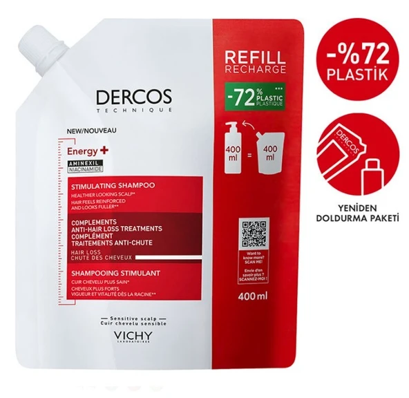 Vichy Dercos Energisant Saç Dökülmesine Karşı Şampuan Refill 400 ml - 2