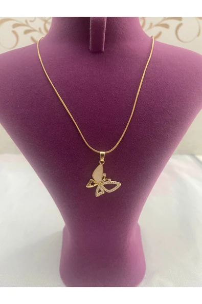 bettin tasarım İnce İtalyan Zincir Kelebek Uçlu Çelik Kadın Kolye Altın Sarısı 40cm +7cm Uzatmalı - Resim 5
