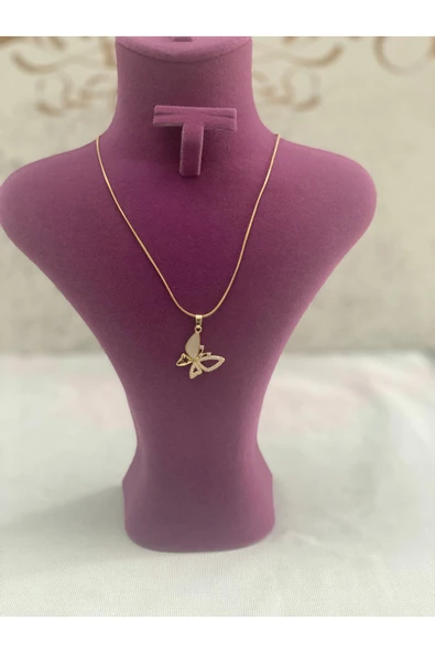 bettin tasarım İnce İtalyan Zincir Kelebek Uçlu Çelik Kadın Kolye Altın Sarısı 40cm +7cm Uzatmalı - Resim 7