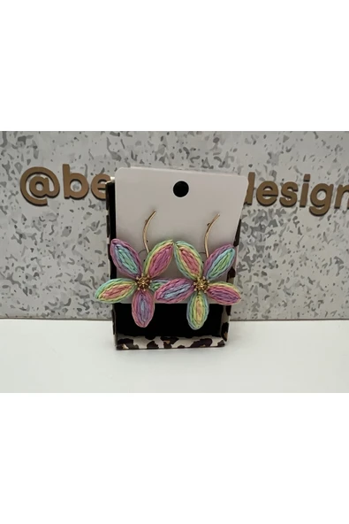 bettin tasarım Ebruli Renk Büyük Papatya Sallantılı Paslanmaz Hasır Kadın Çelik Küpe - 6