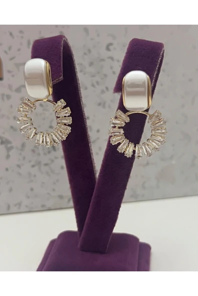 bettin tasarım Taş Detaylı Taşlı Abiye Kadın Bijuteri Küpe - Resim 3