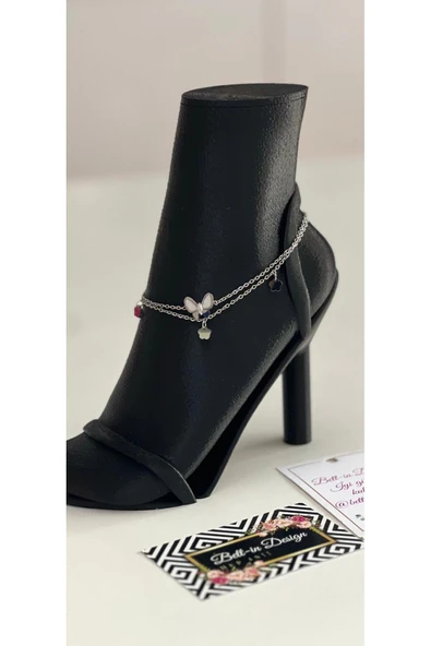 bettin tasarım Taşlı Çift Sıra Kelebek Çelik Halhal - Resim 5