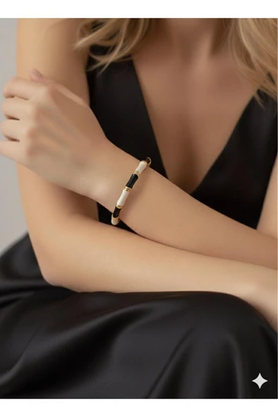 bettin tasarım Renkli Mineli Çelik Renkli Enamel Detaylı Kadın Bileklik - 11