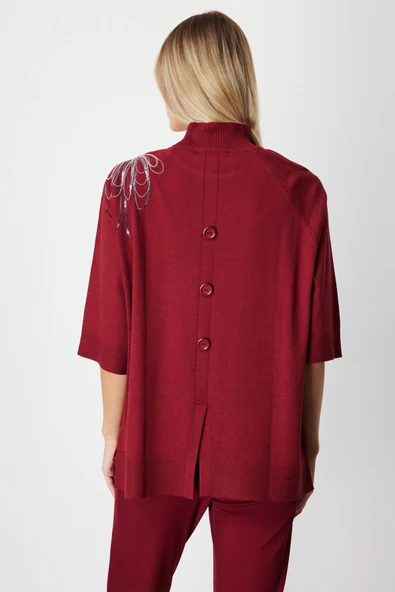 On Omzu Zincir İşlemeli Triko Kazak On - 9