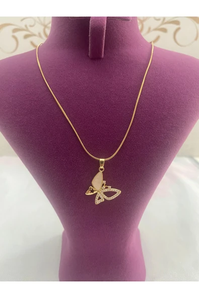 bettin tasarım İnce İtalyan Zincir Kelebek Uçlu Çelik Kadın Kolye Altın Sarısı 40cm +7cm Uzatmalı - Resim 6