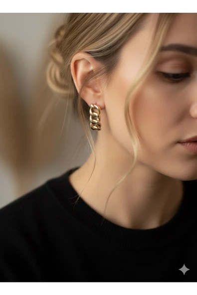 bettin tasarım Xuping Paslanmaz Sarı Zincir Model Kadın Çelik Küpe - Resim 3