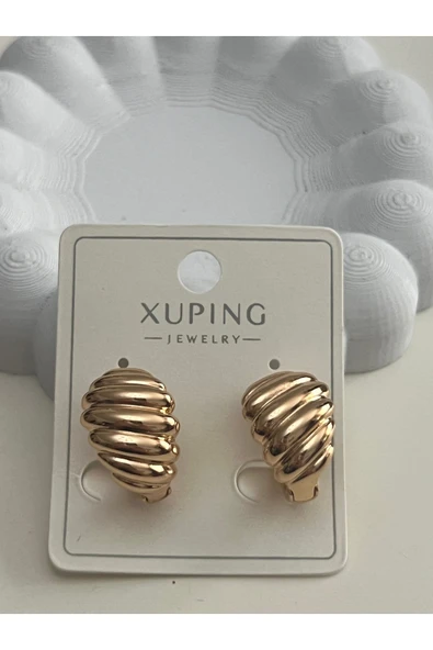 bettin tasarım Xuping Paslanmaz Desenli Bombeli Sarı Kadın Çelik Küpe - Resim 8