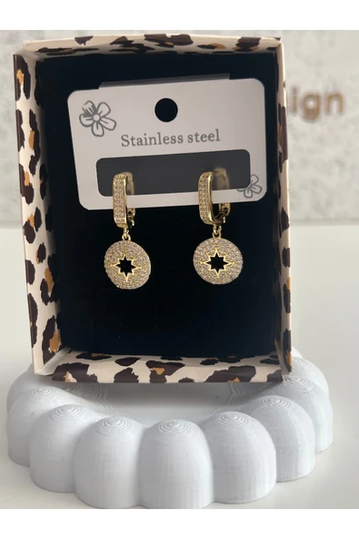 bettin tasarım Çelik Paslanmaz Özel Model Zirkon Taşlı Sarı Kadın Küpe - Resim 7