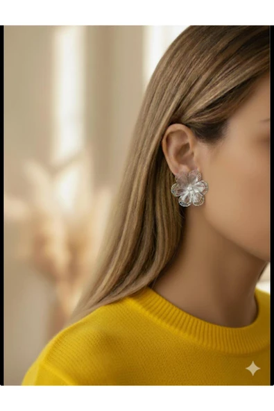 bettin tasarım Altın Renk Çelik Büyük Çiçek Model Zirkon Taş Detaylı Kadın Küpe - 8