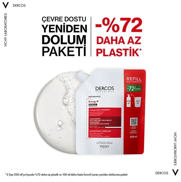 Vichy Dercos Energisant Saç Dökülmesine Karşı Şampuan Refill 400 ml - 3