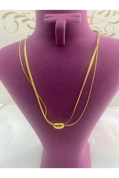 bettin tasarım 2’li İnce İtalyan Zincir Çelik Kadın Kolye Altın Sarısı - Resim 5
