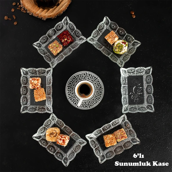 Porsima Almina 6'lı Kahve Yanı Lokumluk Sunumluk Cam Kase Seti Mini İkramlık Şekerlik, Reçellik, Sosluk Kase - 5