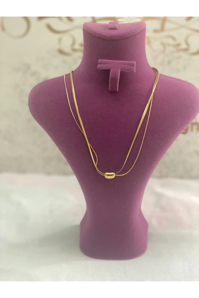 bettin tasarım 2’li İnce İtalyan Zincir Çelik Kadın Kolye Altın Sarısı - Resim 8