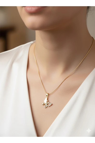 bettin tasarım İnce İtalyan Zincir Kelebek Uçlu Çelik Kadın Kolye Altın Sarısı 40cm +7cm Uzatmalı ürün görseli