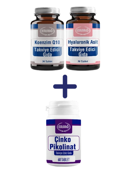 Ersağ KOENZİM Q10, HYALURONİK ASİT TABLET ALANA ÇİNKO PİKOLİNAT TABLET HEDİYE