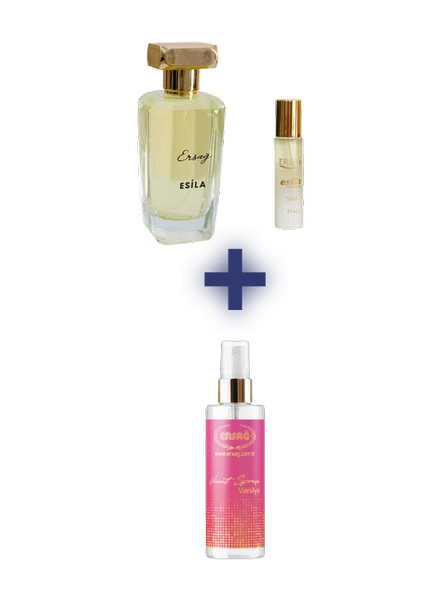 Ersağ ESİLA EDP BAYAN PARFÜMÜ 100 cc, ESİLA KADIN PARFÜM 15 ML ALANA VÜCUT SPREYİ VANİLYA 200 ML HEDİYE