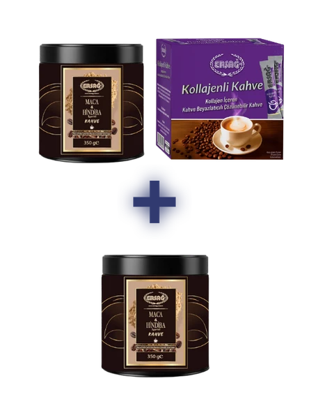 Ersağ MACA HİNDİBA İÇERİKLİ KAHVE TOZ 350 GR VE KOLLAJENLİ KAHVE ALANA MACA HİNDİBA İÇERİKLİ KAHVE TOZ 350 GR HEDİYE