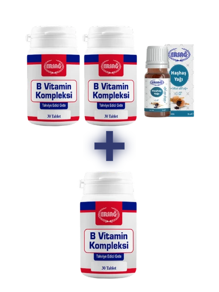 Ersağ 2 ADET B VİTAMİN KOMPLEKSİ, 1 ADET HAŞHAŞ YAĞI 30 ML ALANA B VİTAMİN KOMPLEKSİ HEDİYE ürün görseli