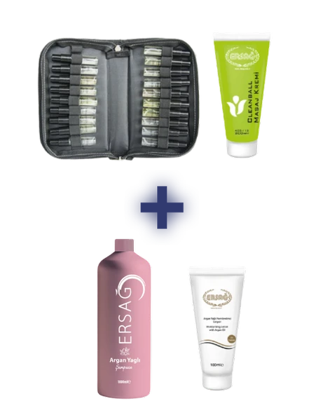 Ersağ 412 KOD PARFÜM TESTIR ÇANTASI (3 ML), CLEAN BALL MASAJ KREMİ 200 ML ALANA ARGAN YAĞLI ŞAMPUAN 1000 ML VE ARGAN YAĞLI NEMLENDİRİCİ LOSYON 100 ML HEDİYE