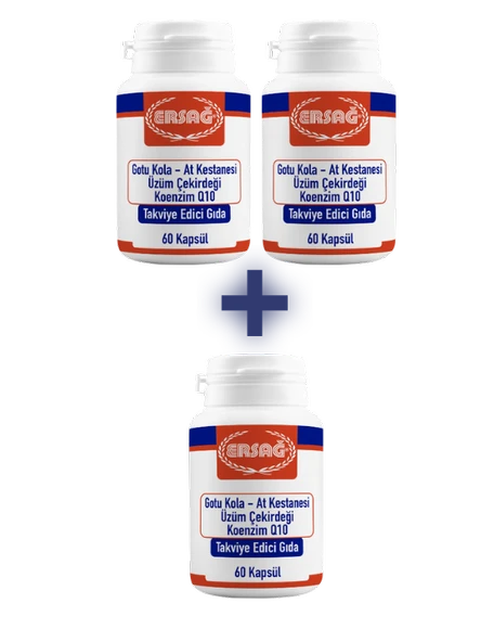 Ersağ GOTU KOLA, AT KESTANESİ, ÜZÜM ÇEKİRDEĞİ, KOENZİM Q10 (2 ALANA 1 HEDİYE)