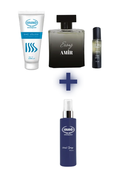 Ersağ AMİR EDP ERKEK PARFÜM 100 cc.AMİR ERKEK PARFÜM 15 ML,SAÇ JÖLESİ ISLAK GÖRÜNÜM 200 ML ALANA VÜCUT SPREYİ MARİN 200 ML - 1