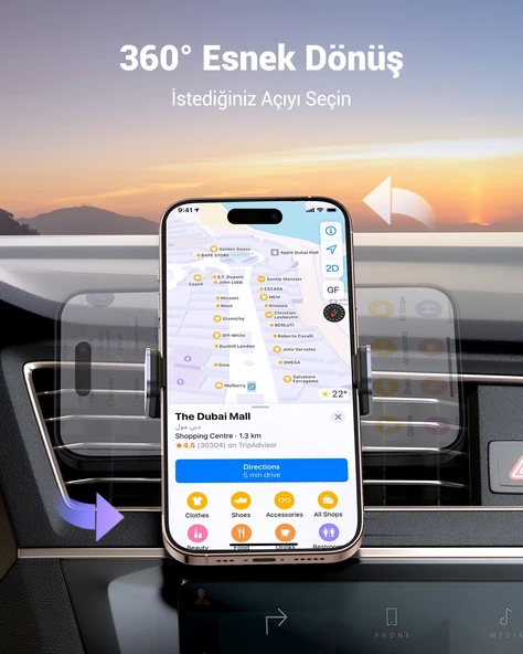 UGREEN Araç İçi Telefon Tutucu 360 Derece Dönebilir Air Vent, 10422 - 6
