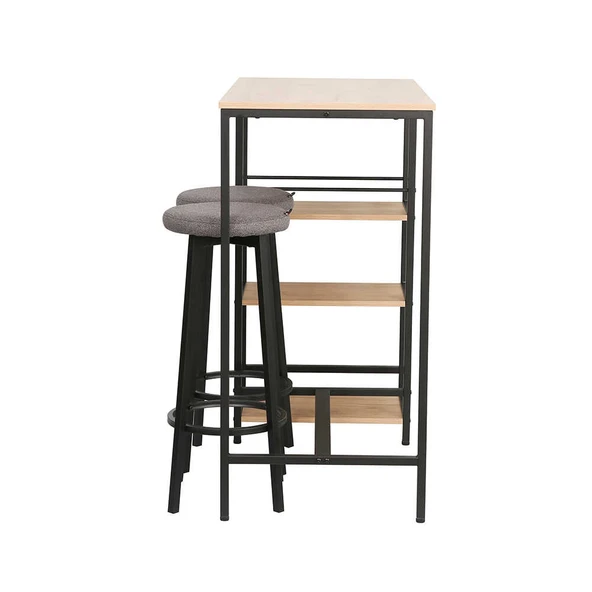Step-Up 2 Tabureli Yüksek Ayaklı Raflı Yemek Masası Ceviz/Siyah 100x50x100 - 4
