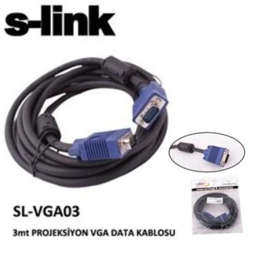 S-LINK SL-VGA03F Monitör,Vga,Projektör E-D (3 Metre) Data Projeksiyon Kablo ürün görseli 1
