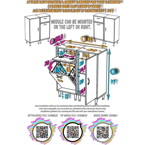 Modilayn YENİCE 95x97x32, 5 cm 3 raflı ve 3 sepetli dolap ile çamaşırlarınız artık daha düzenli - 3