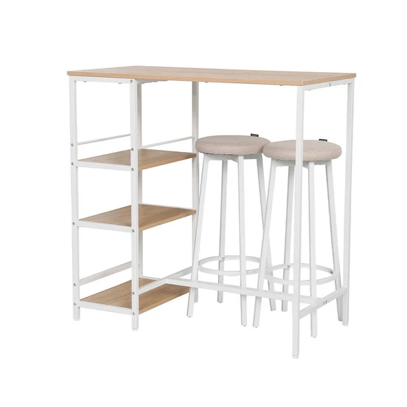 Step-Up 2 Tabureli Yüksek Ayaklı Raflı Mutfak Masa Takımı - Beyaz 100x50x100 - 3