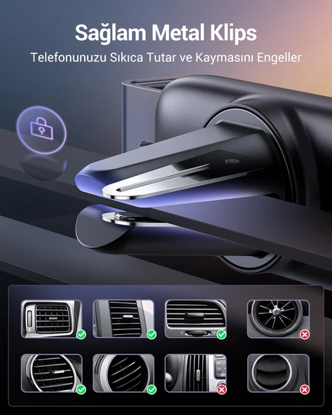 UGREEN Araç İçi Telefon Tutucu 360 Derece Dönebilir Air Vent, 10422 - 3