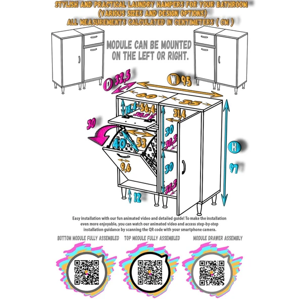 Modilayn YENİCE 95x97x32,5 cm 3 raflı ve 3 sepetli dolap ile çamaşırlarınız artık daha düzenli - 7