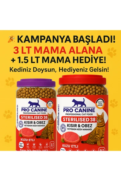 PROCANİNE 38 KUZU ETLİ KISIR KEDİ MAMASI 3 LT - 2
