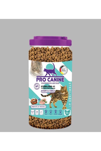 PRO CANİNE 41 HİNDİ ETLİ -TAVUKLU KISIR -OBEZ STERILISED YETİŞKİN KEDİ MAMASI 1,5 LT - 1