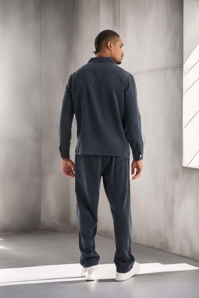 Baggy Kalıp Cupra Kumaş Jogger Erkek Eşofman Altı Pantolon - Füme - Resim 3