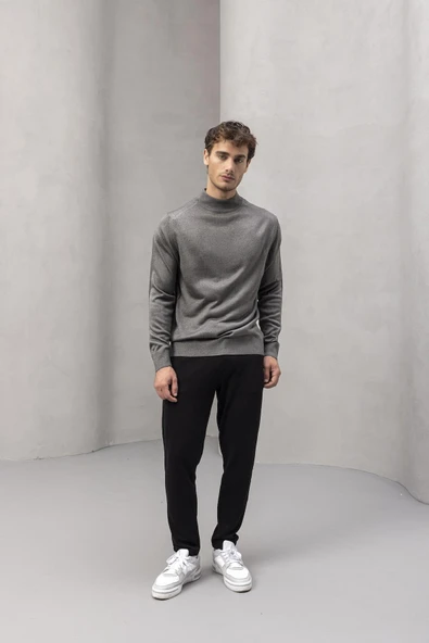 Fincher Yarım Balıkçı Fit Kalıp Boğazlı Erkek Kazak - Füme - 5