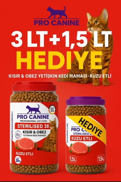 PROCANİNE 38 KUZU ETLİ KISIR KEDİ MAMASI 3 LT - 1