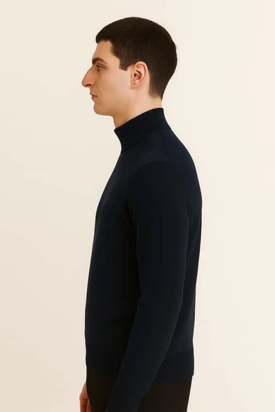 Fincher Yarım Balıkçı Regular Fit Boğazlı Erkek Kazak - Lacivert - 3