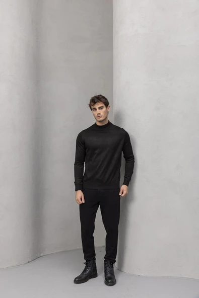 Fincher Yarım Balıkçı Fit Kalıp Boğazlı Erkek Kazak - Siyah - Resim 6