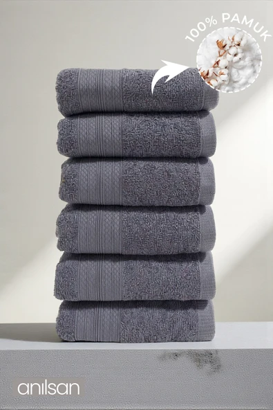 6'lı Eko Antrasit El Havlusu - 50x70Cm, 125Gr, %100 Pamuk, Spa Ve Otel Havlusu, Günlük Kullanıma Uygun