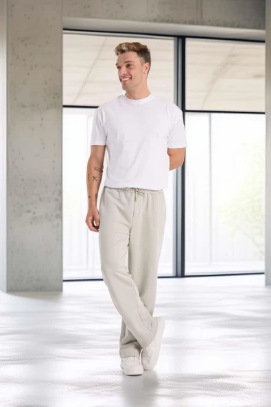 Mendes Baggy Kalıp Diagonal 3 İplik Kumaş Erkek Eşofman Altı Pantolon - Mineral Gri - Resim 7