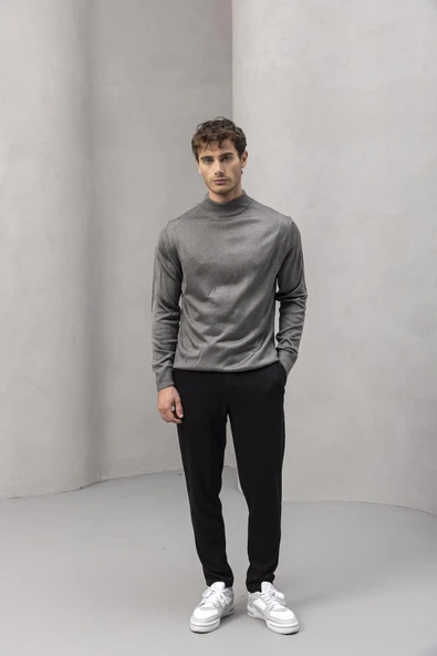 Fincher Yarım Balıkçı Fit Kalıp Boğazlı Erkek Kazak - Füme - 4